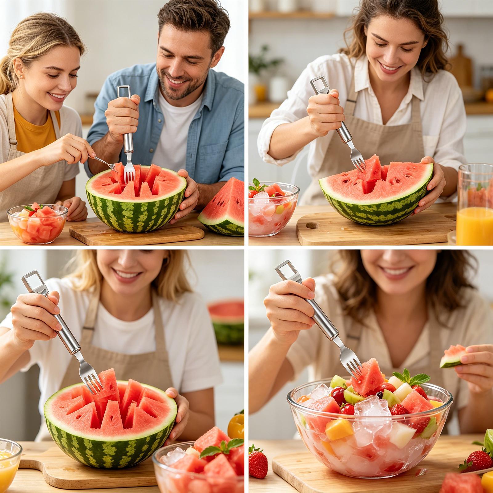 Watermelon Slicer Cutter - เครื่องตัดแตงโมแบบสองหัว อุปกรณ์ครัวสแตนเลส สำหรับหั่นผลไม้ ใช้ในครัว บ้าน ปิกนิก