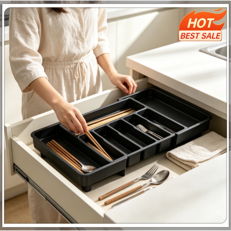 Kitchen Gadgets And Utensils - ที่จัดระเบียบช้อนส้อมแบบปรับได้ 1 ชิ้น – ที่จัดระเบียบลิ้นชักอเนกประสงค์พลาสติกสำหรับอุปกรณ์ครัว