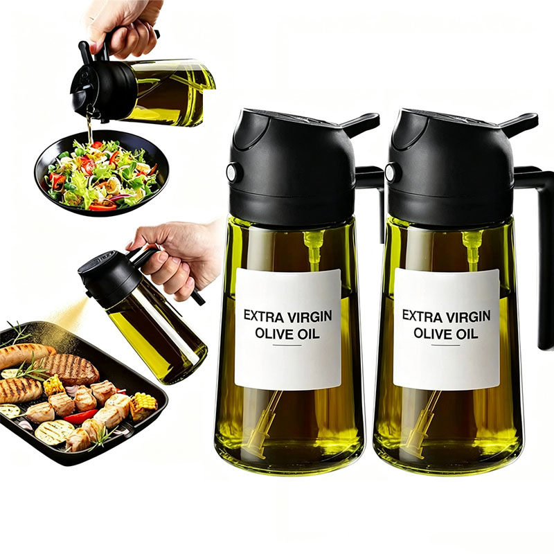 Kitchen Gadgets Everyone Needs - ขวดพลาสติกสำหรับใส่น้ำมันมะกอก อุปกรณ์ครัว อุปกรณ์เสริมหม้อทอดไร้น้ำมัน ขวดสเปรย์น้ำมันมะกอก ป้องกันแสง สีเขียวเข้ม