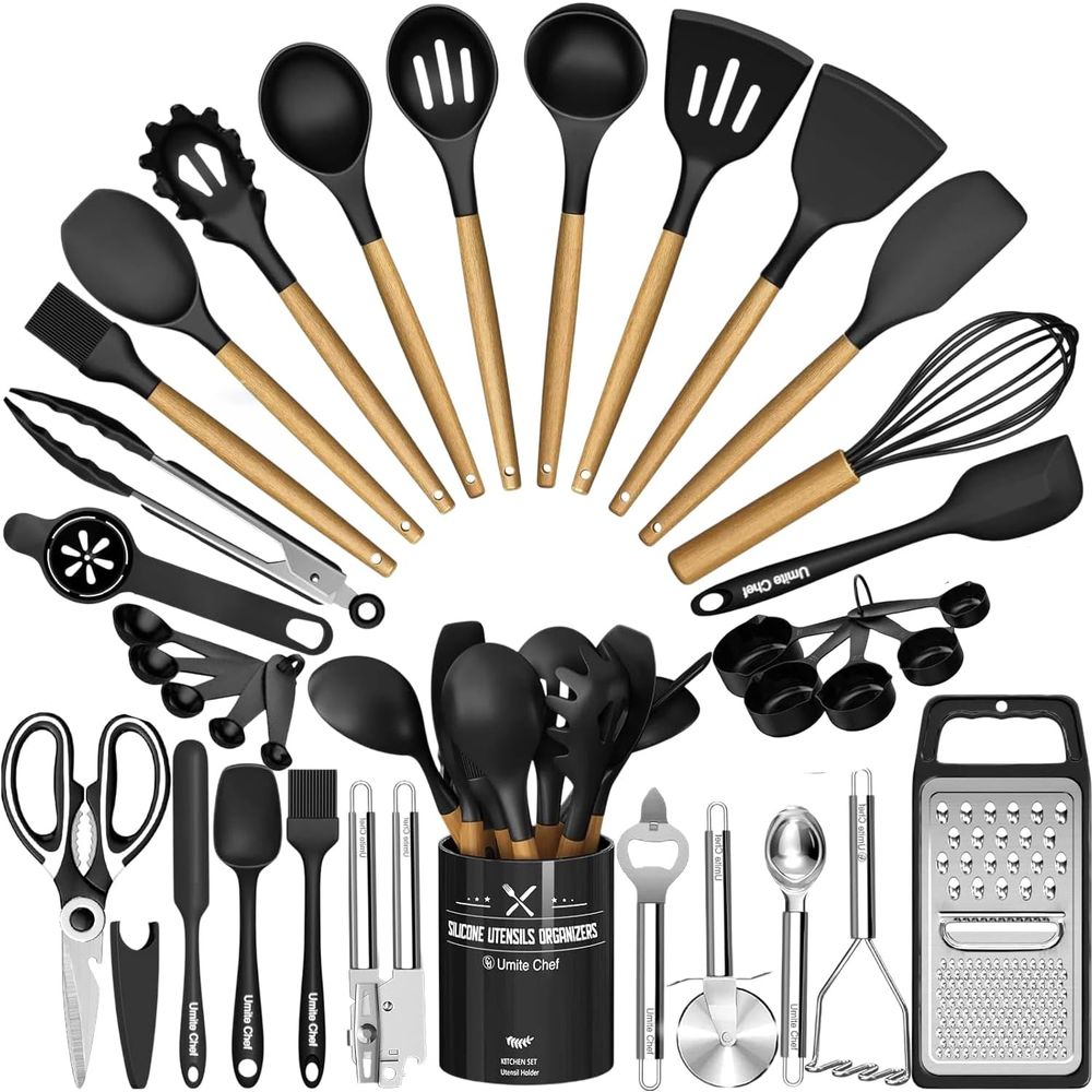 Kitchen Gadgets And Utensils - ชุดอุปกรณ์ครัว - ชุดอุปกรณ์ทำอาหารซิลิโคน 34 ชิ้น พร้อมที่วาง
