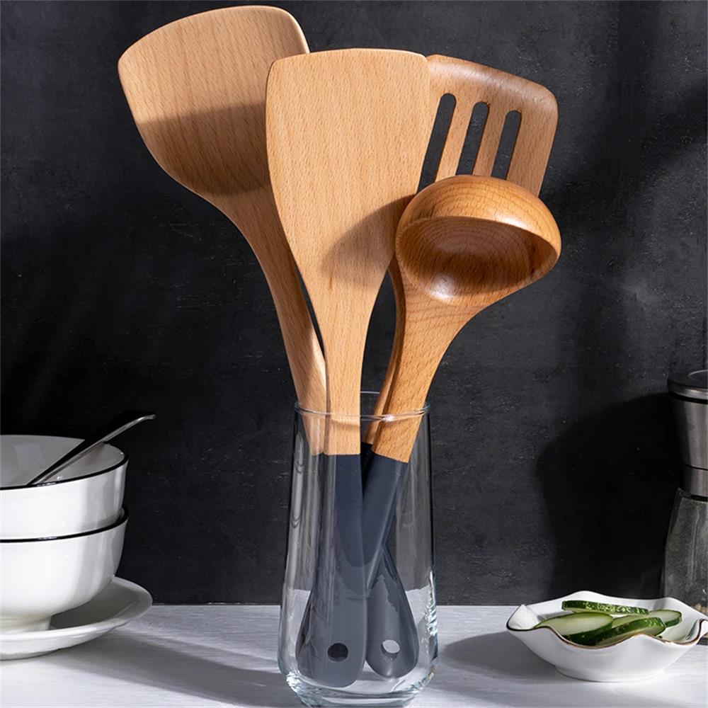 Kitchen Gadgets And Utensils - ตะหลิวไม้เอนกประสงค์แบบไม่ติดกระทะ อุปกรณ์ทำอาหารกันลื่นสำหรับครัว ด้ามยาว อุปกรณ์ทำอาหารรักษ์โลก