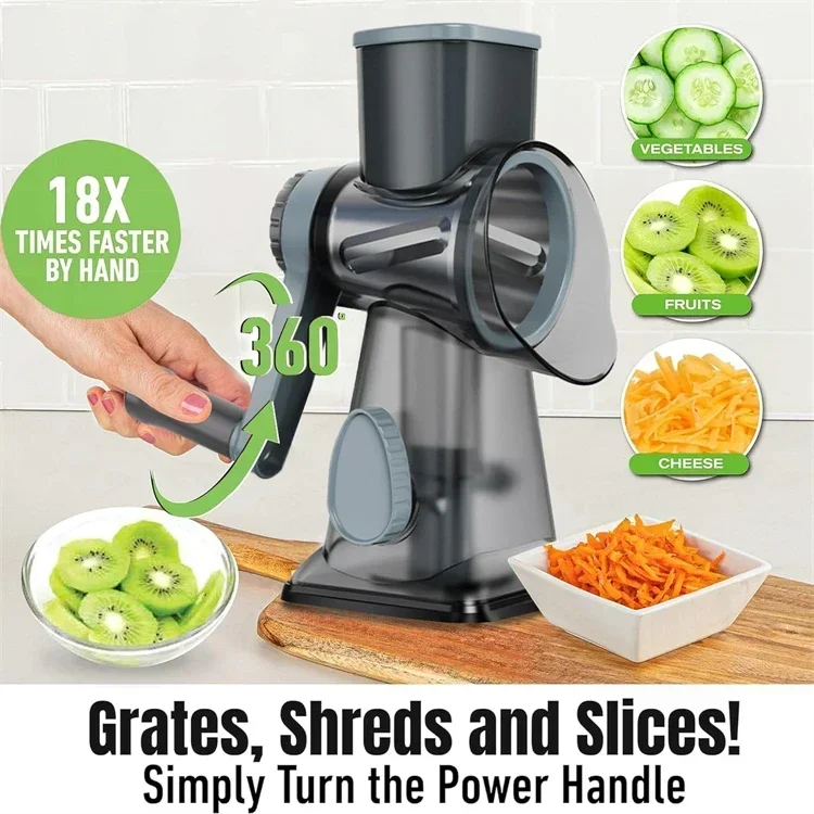 Kitchen Gadgets New 2025 - เครื่องขูดชีสแบบหมุน 3-in-1 ปี 2025 เครื่องหั่นผักแบบมือหมุนอเนกประสงค์ เครื่องบดถั่ว