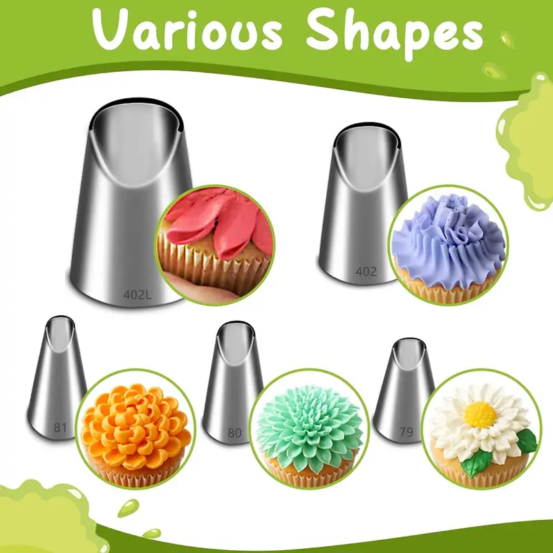 Kitchen Handy Gadgets - ชุดหัวฉีดสแตนเลส 5 ชิ้น, หัวฉีดลายดอกเบญจมาศสำหรับอุปกรณ์ครัว, อุปกรณ์ทำขนม, ตกแต่งเค้กด้วยตัวเอง
