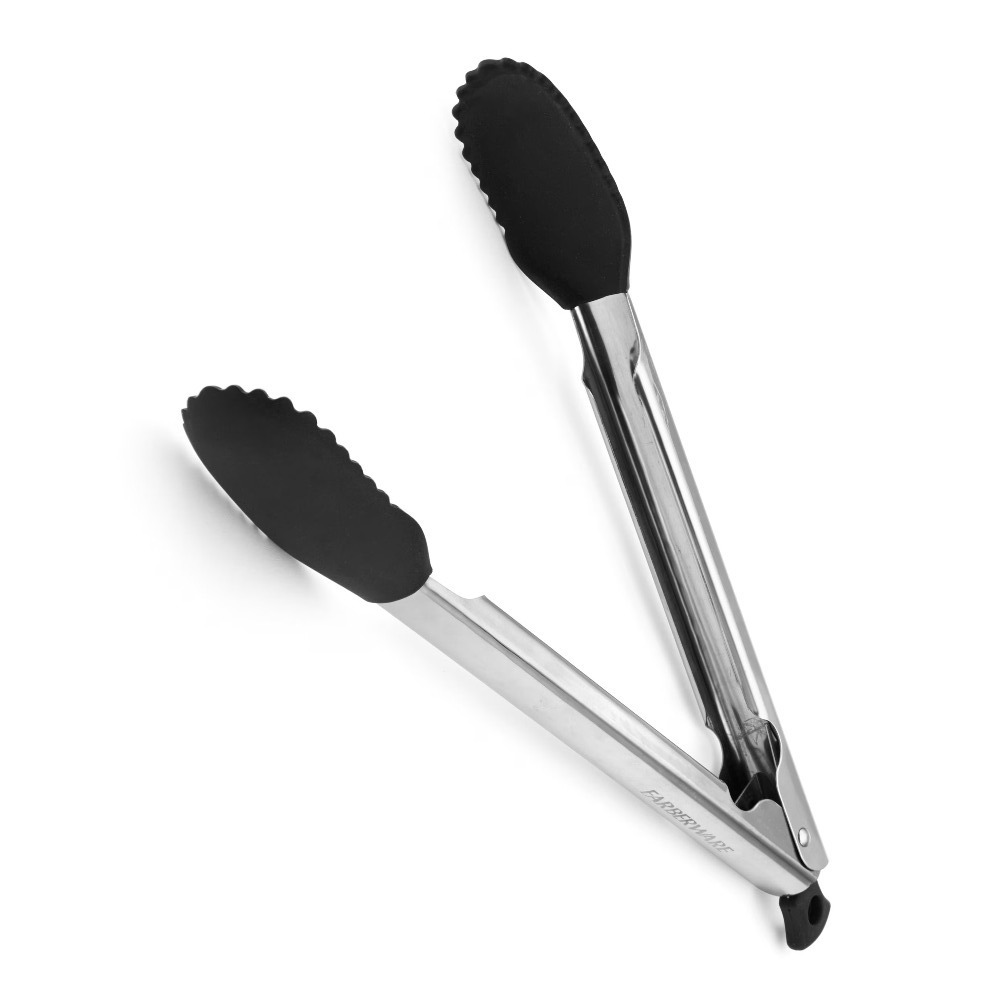 Kitchen Gadgets And Utensils - ที่คีบอาหารปลายซิลิโคนแบบล็อคได้ ขนาด 11 นิ้ว สีดำ ทำจากสแตนเลส