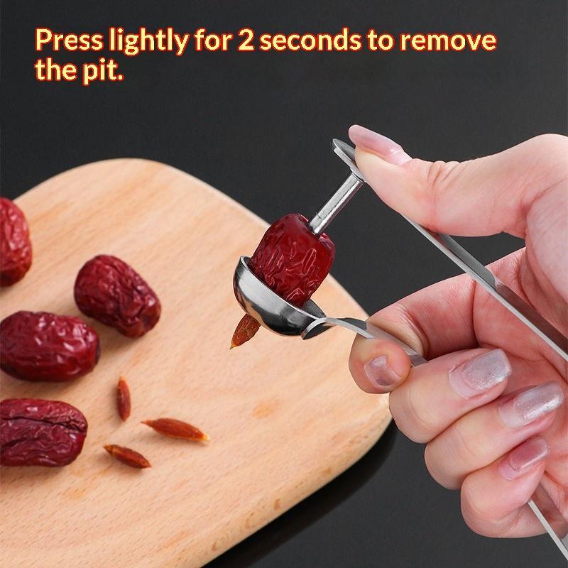 Kitchen Gadgets And Tools - เครื่องมือแยกเมล็ดอินทผลัมสแตนเลสสีแดง – อุปกรณ์ครัวสำหรับแยกเมล็ด