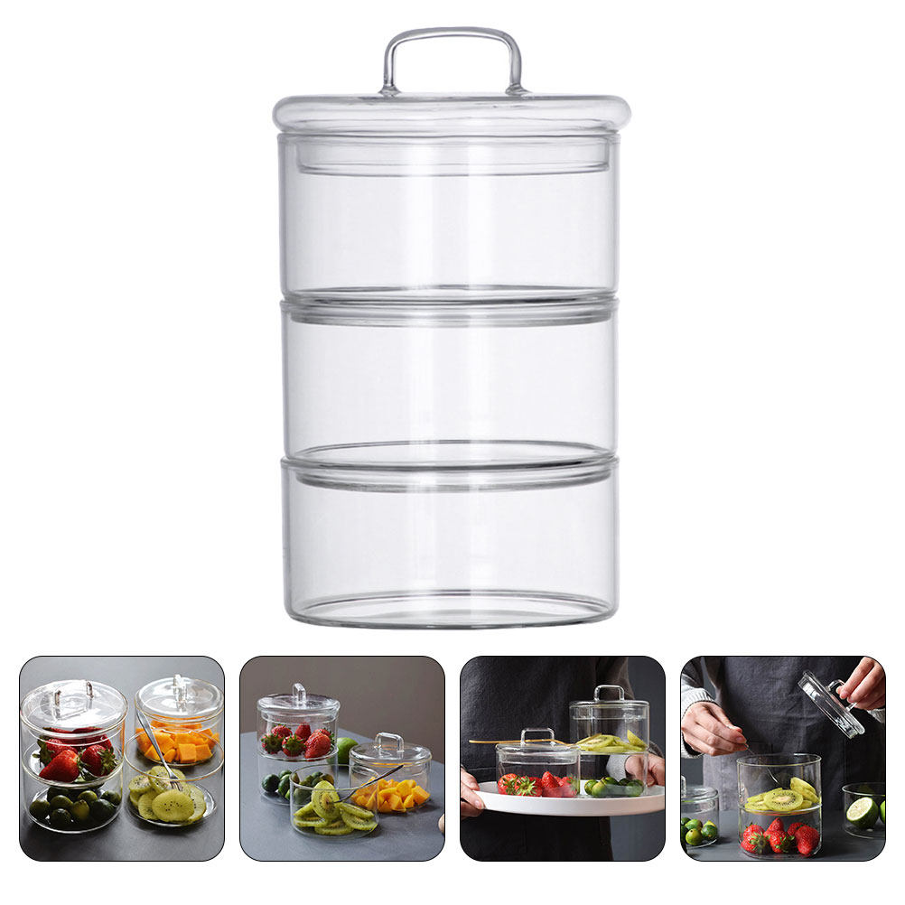 Food Storage Containers - ชุดกล่องแก้วใสสำหรับเก็บอาหาร 1 ชุด ภาชนะใส่สลัดแบบซ้อนได้ กล่องเก็บอาหารสดสำหรับธัญพืช ถั่ว