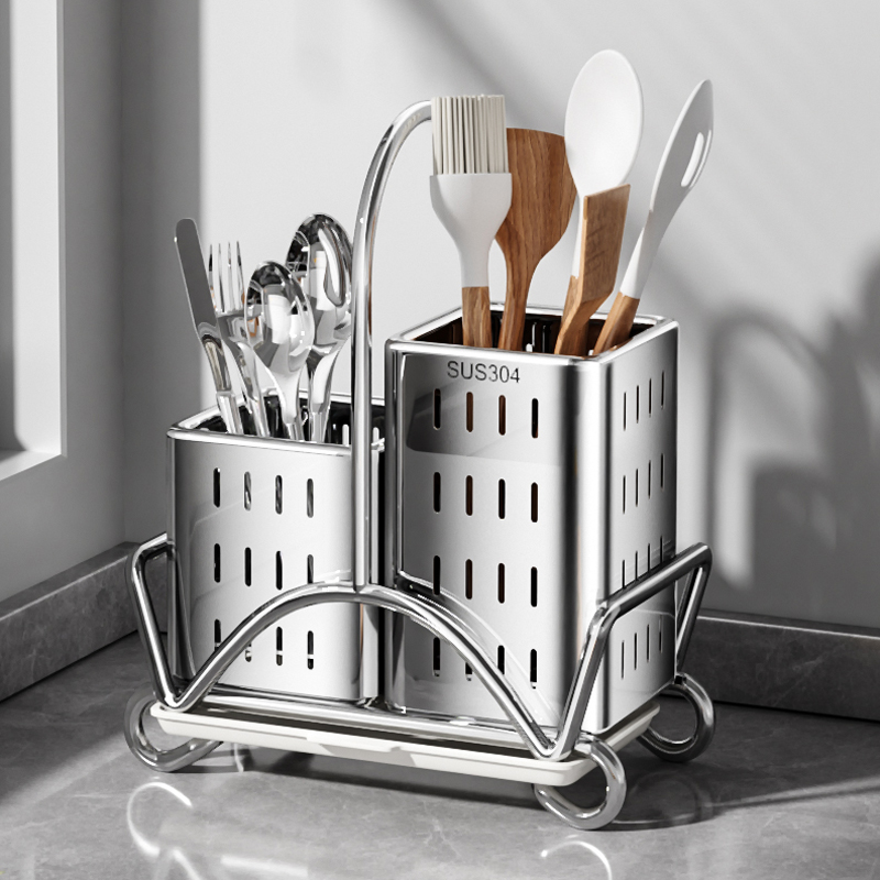 Kitchen Gadgets And Utensils - ที่จัดระเบียบอุปกรณ์ครัว, ที่วางอุปกรณ์สแตนเลสสำหรับช้อนส้อมมีด, ชั้นวางเก็บภาชนะบนโต๊ะอเนกประสงค์