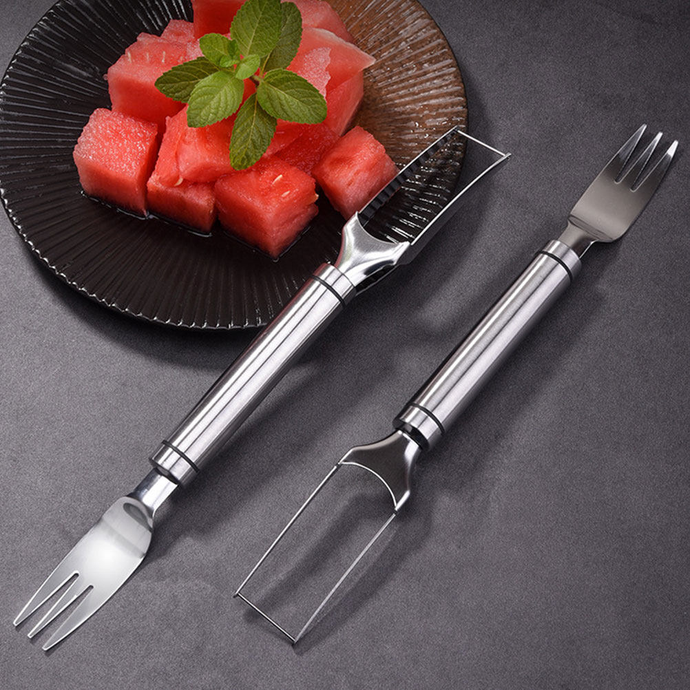 Watermelon Slicer Cutter - ที่ตัดแตงโมแบบ 2-in-1 ส้อมตัดแตงโมสแตนเลส อุปกรณ์ตัดผลไม้ เครื่องมือครัว อุปกรณ์ทำครัว