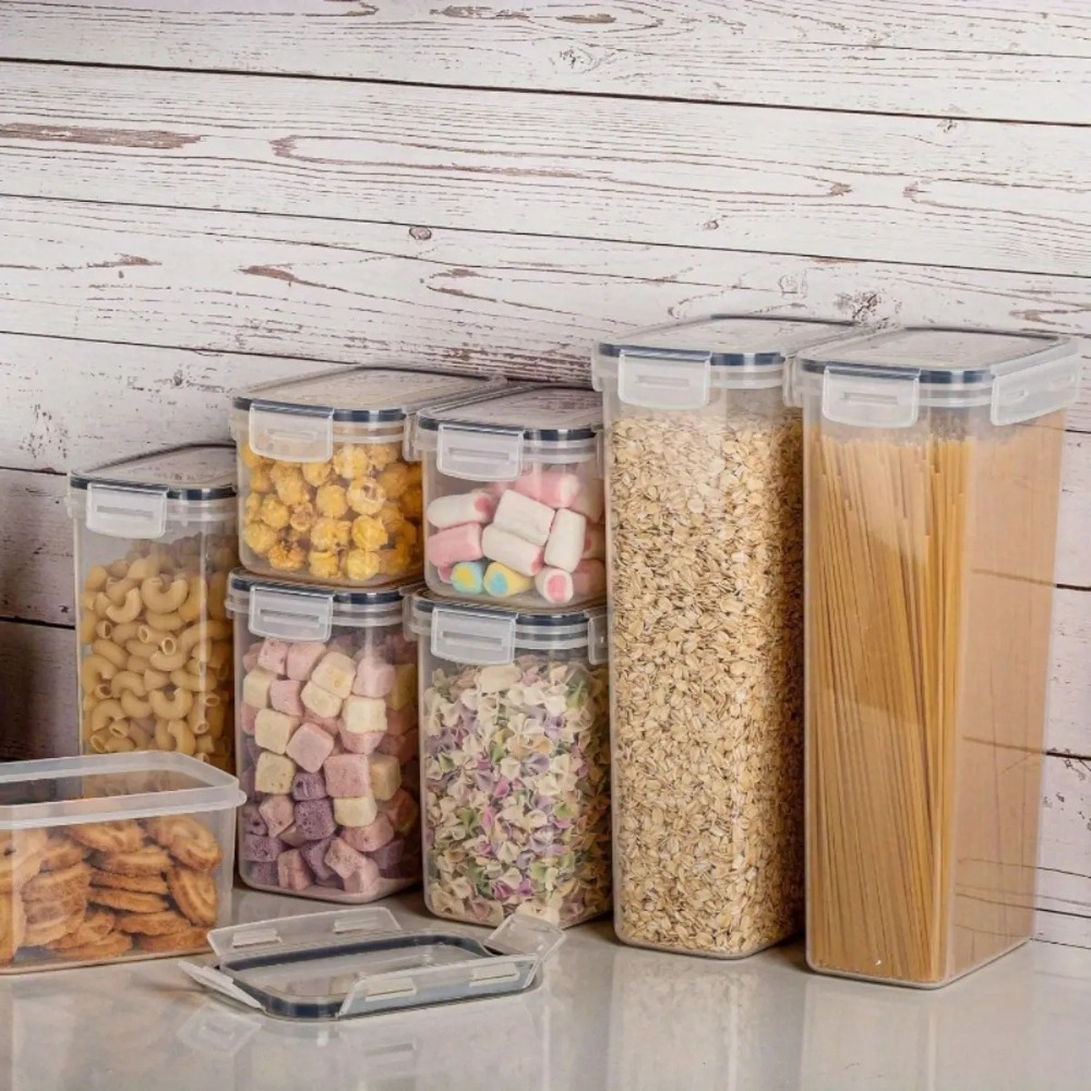 Food Storage Containers - ชุดกล่องถนอมอาหารสุญญากาศ 8 ชิ้น พร้อมฝาปิด วัสดุพลาสติก สำหรับจัดระเบียบครัวและห้องเก็บของ