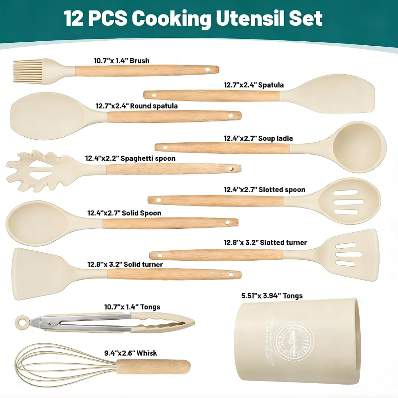 ชุดอุปกรณ์ครัวซิลิโคนด้ามไม้ 1 - Kitchen Gadgets And Utensils บทวิจารณ์และราคา