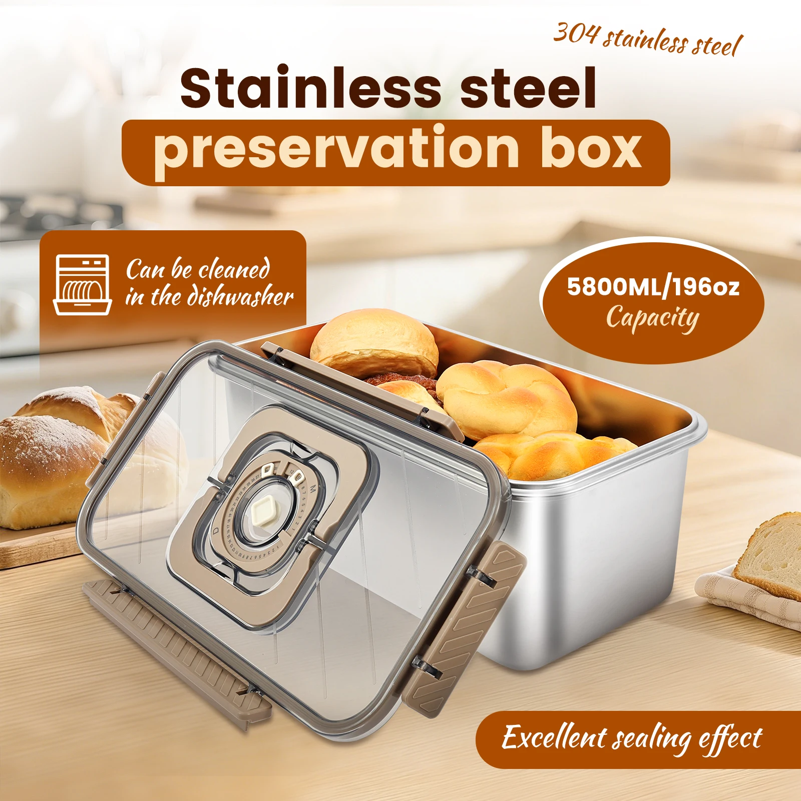 กล่องขนมปังสแตนเลสขนาด 5.8 ลิต - Food Storage Containers บทวิจารณ์และราคา